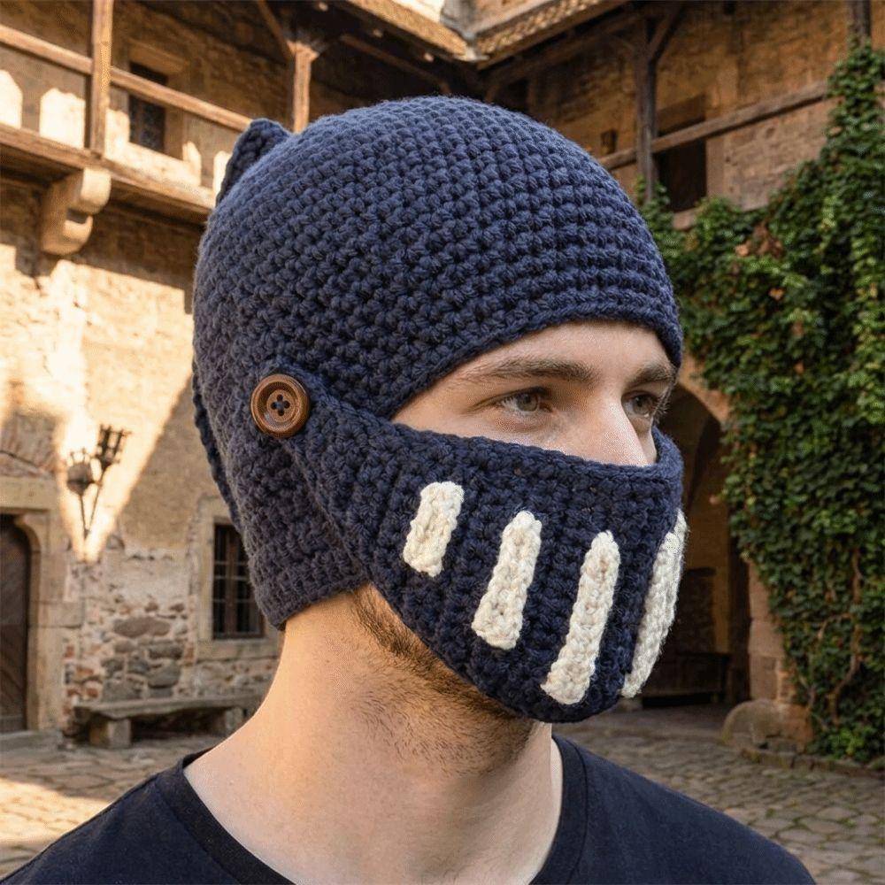 Playful Knight helmet Hat with Mask Creative Headgear Soft Knitted Roman Knight Cap Outdoor