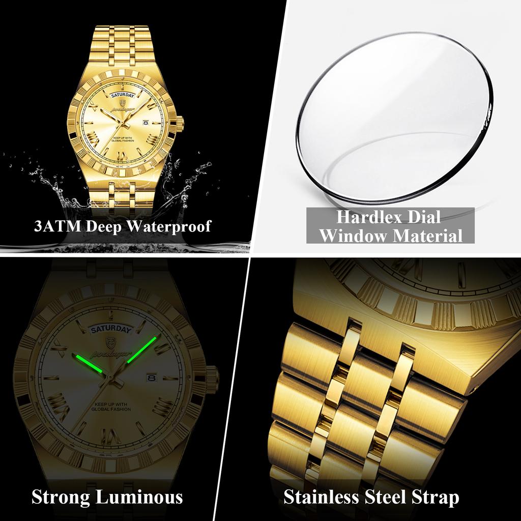 Herren Quarz Uhr Wasserdicht Leuchtend Woche Datum Herren Armbanduhr Edelstahl Business Uhren Für Herren