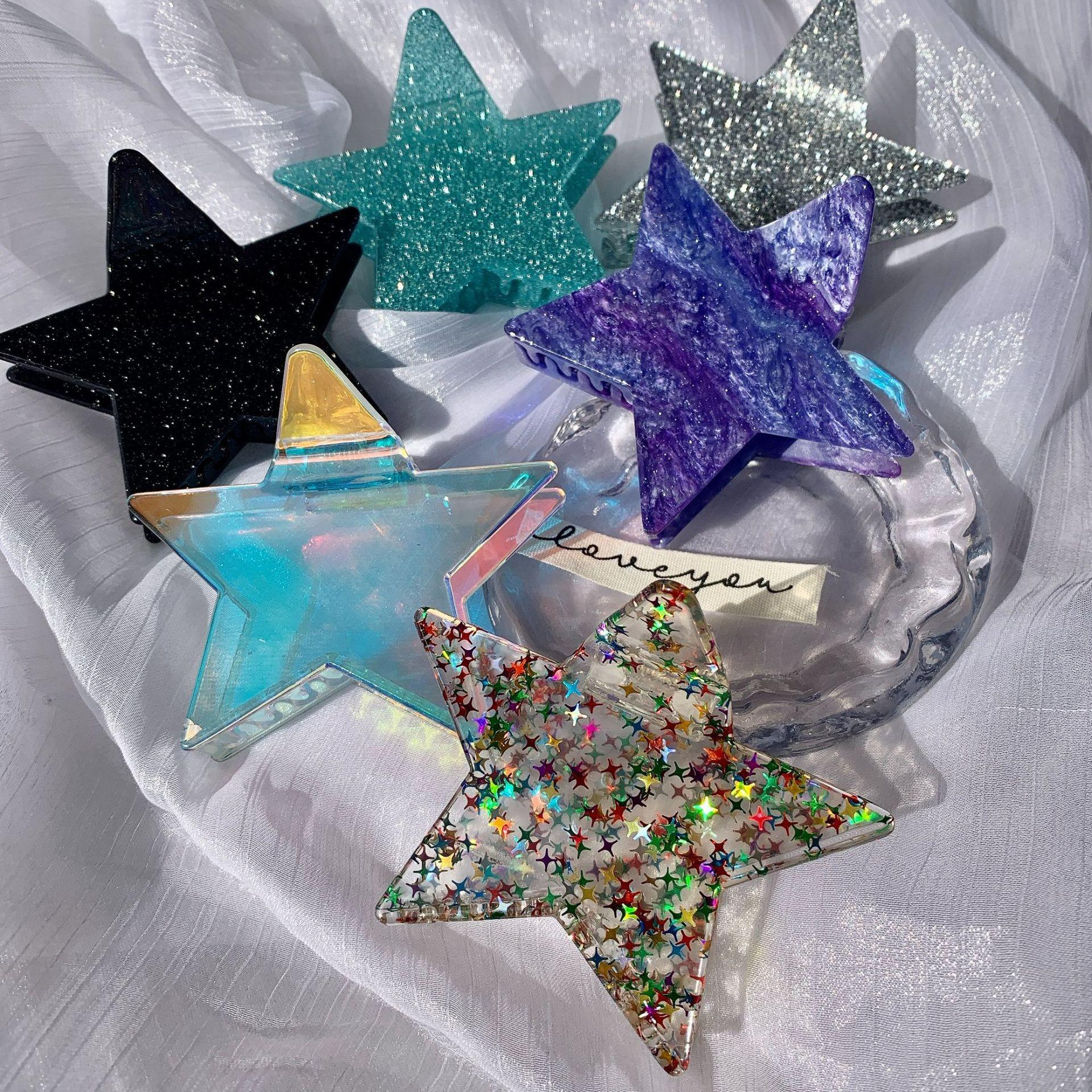

YHJ Five-Pointed Star Shiny Acetate Hair Clip - Large Size Updo Claw Clip for Women