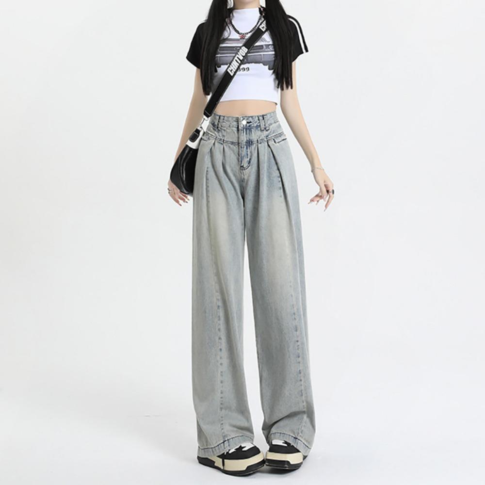 

2394 Корейская версия дизайна в стиле Харадзюку, джинсы широкого кроя из денима, весенне-осенние, с высокой посадкой, свободные и универсальные, драпирующиеся, джинсы, подметающие пол 2XL