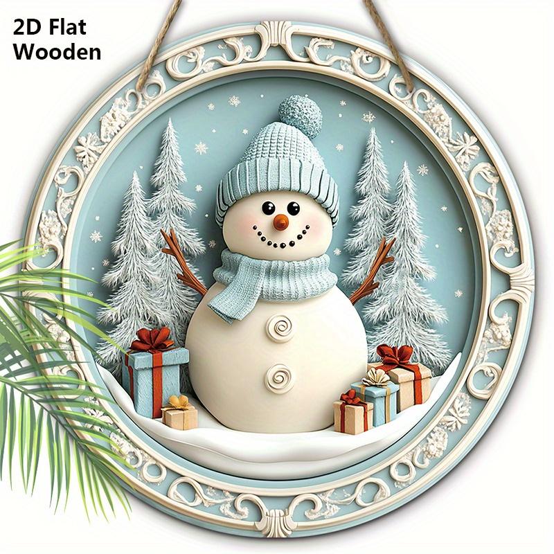 

Рождественская деревянная табличка с очаровательным рисунком снеговика - Теплая зимняя круглая табличка для входной двери, настенный декор - Идеальный рождественский подарок 20cm/7.87in светло-синий