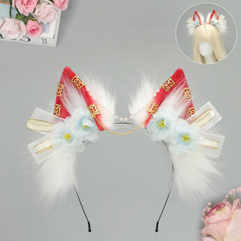 Handmade Fluffy Fox Wolf Ear Headband Cosplay Anime Lolita Kawaii Costume Accessory In Pastel Colors