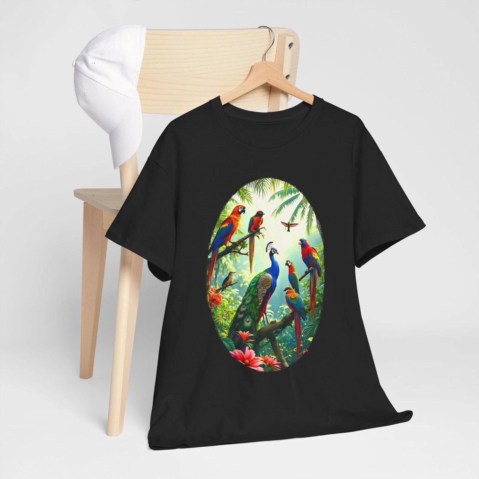 Tropical Parrots Jungle Floral Graphic T-Shirt M