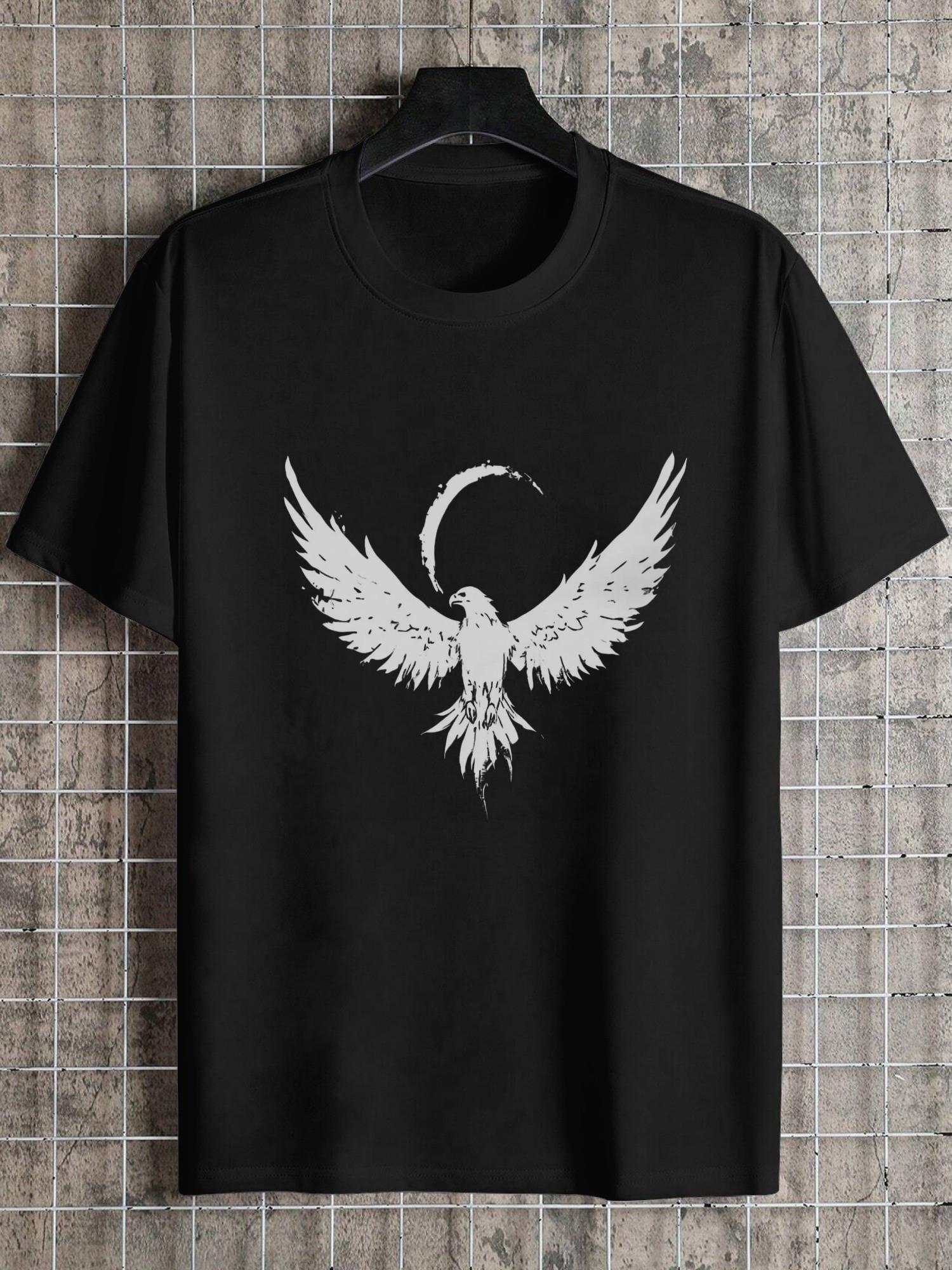 

1pc Eagle & Crescent Moon Graphic T-shirt - 180g Cotton Crew Neck Short Sleeve L