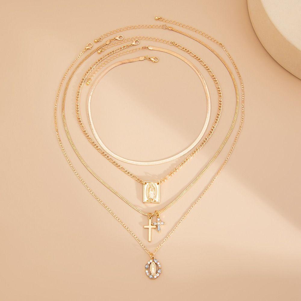 Love Bowknot Multilayer Pendant Necklace Crystal Y2K Metal Necklace Beaded Necklace  Women