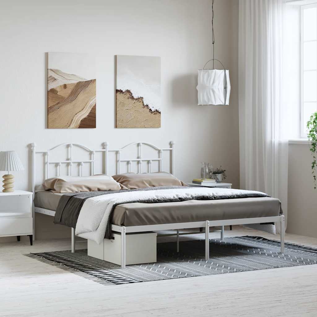 Metal Bed Frame with Headboard White 183 x 213 cm
