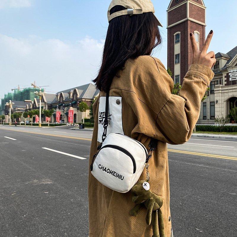 Canvas Small Circle Bag With Zipper Closure For Casual Daily Use Womens Fashion