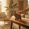 Elephant Figurine Textured Statue Auspicious for Bookshelf, Office Desk