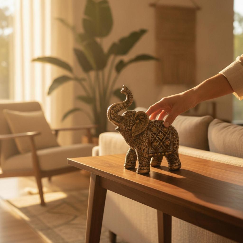 Elephant Figurine Textured Statue Auspicious for Bookshelf, Office Desk