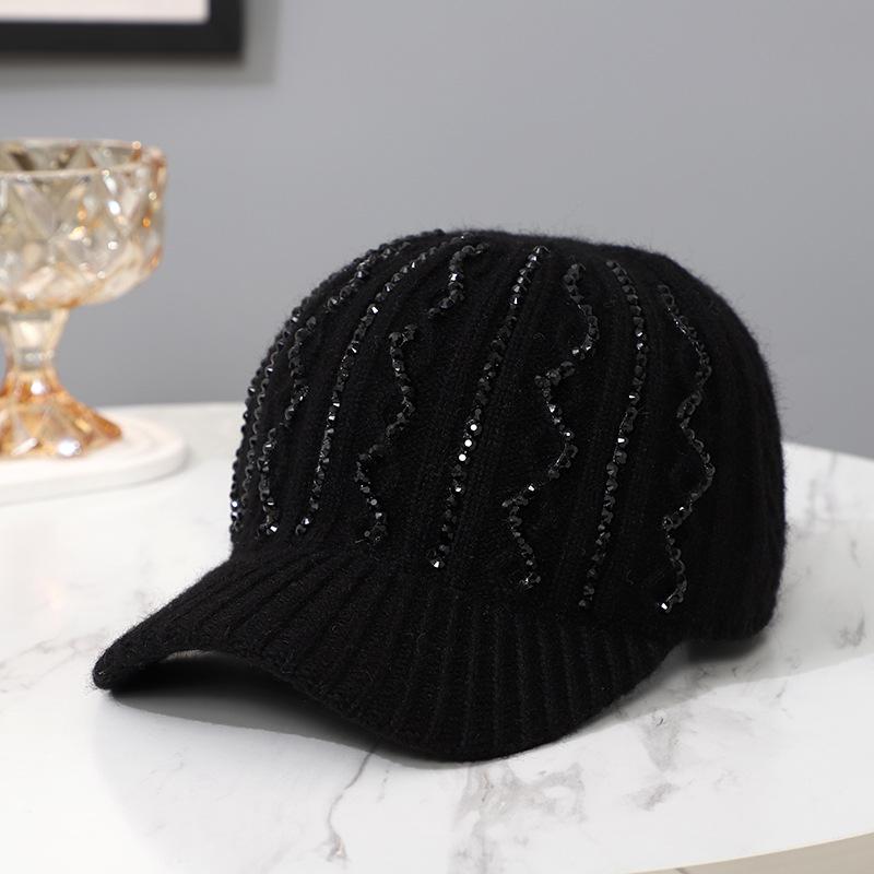 Women'S Thickened Rhinestone Korean Style Baseball Cap Autumn Winter Warm Casual Hat For Ladies