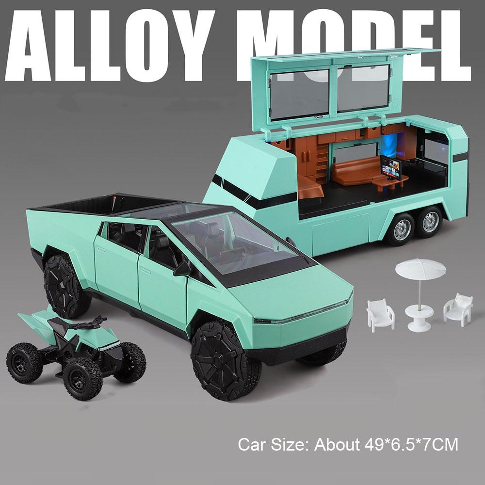 

1: 24 Scale Trailer RV Cars Toys Metal Models with Light Sound Miniature Caravan Wheel Pull Back Vehicles Model Home Decoration зелёный