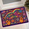 1pc Flannel Mat, Hippie Style Peace Love Happiness Rainbow Guitar Floral Pattern Entrance Door Mat Bathroom Kitchen Bedroom Non-Slip Water-Absorbing M