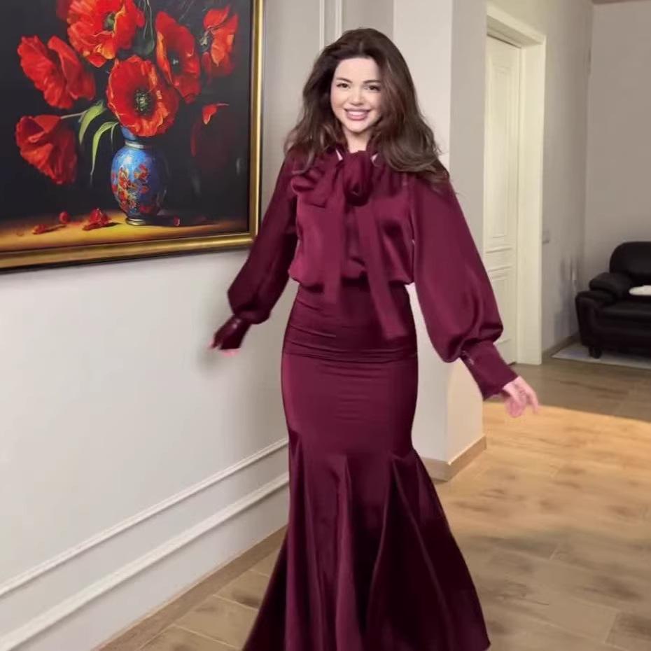 Ladies Floral Print Long Sleeve Maxi Dress Pleated Formal Party Dress