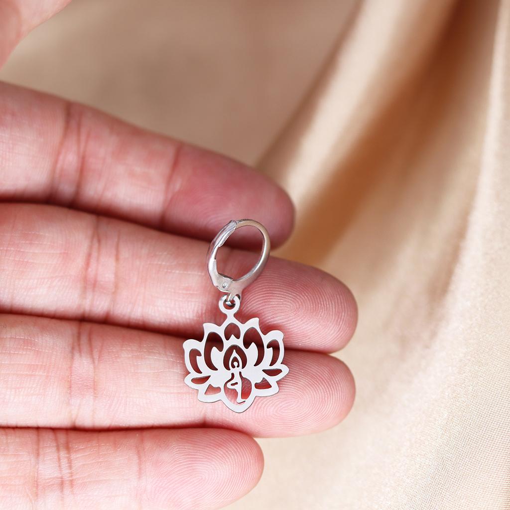 Kinitial Yoga Lotus Pendant Earrings for Women Fashion Stainless Steel Choker Buddhism Water Lily Jewelry Chain Earring Gift
