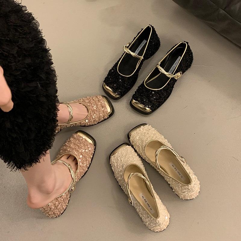 Coarse heeled mid length follow-up shoes for women 2025 new spring fairy style French evening shoes