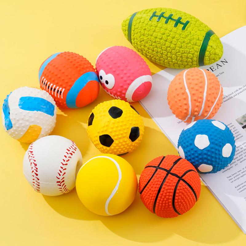 Squeaky Dog Ball Latex Rubber Dog Squeak Chew Toys Soft Bouncy Fetch Sports Balls for Medium Small Pets Interactive Play