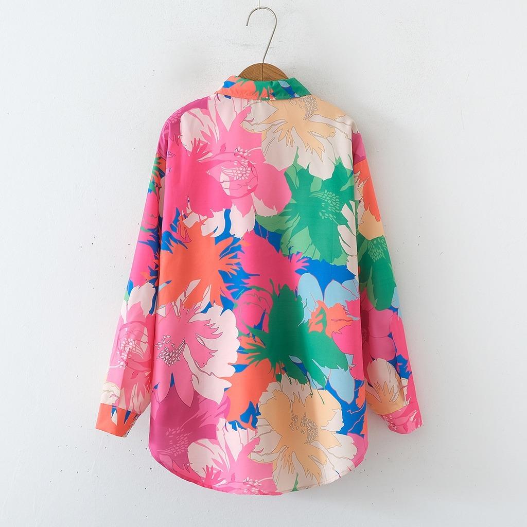 Dámská nová košile s květinovým potiskem, volným límcem a dlouhým rukávem