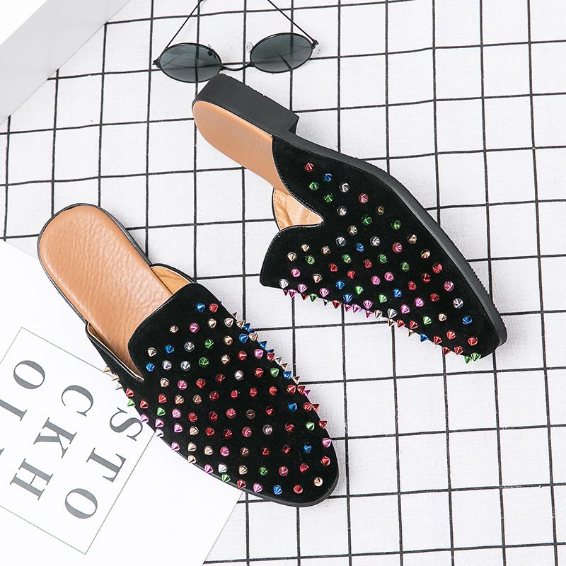 Large Size 46 47 Suede Leather Mules Men Semi-Drag Casual Shoes Summer Slip-On Backless Loafers Slippers Half Shoe For Men