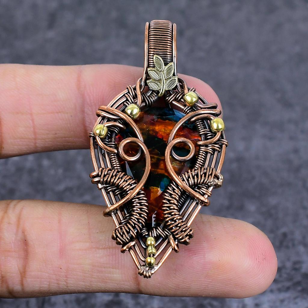 Ammolite Handmade Copper Wire Wrap Jewelry Pendant 2.36" E5B80