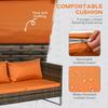 4 Piece Rattan Garden Furniture Set, Outdoor Corner Sofa Set with Storage Table, Loveseats, Cushions - Orange