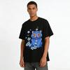 Whimsical Blue Cat & Magpie Print Tee,Niche Dark Art Style Loose Crewneck Casual Top Pure cotton T-shirt