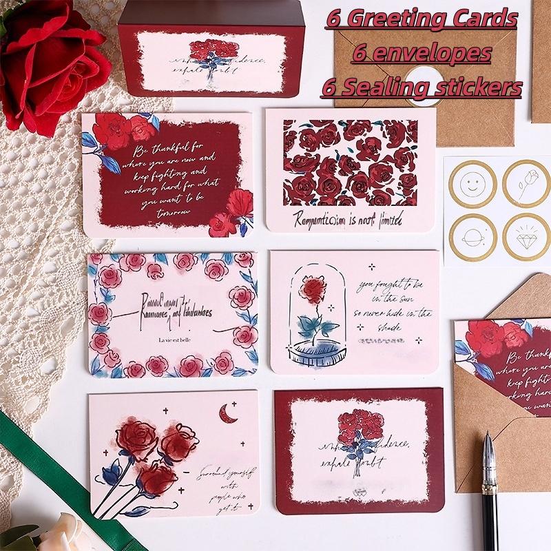 6PCS Rose Oil Painting Cards with Envelopes, Foil Stamping Luxe Greeting Card for Valentine, Birthday, Wedding, Anniversary Gift
