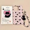 Korean Strawberry Black Cat Bracket Chain for IPhone 17 All Inclusive for Apple 16 Phone Case 15 New 14