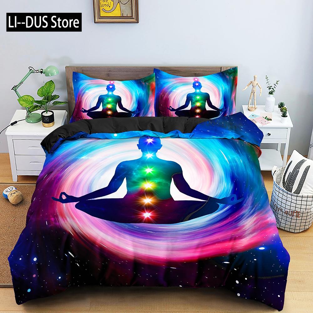 

2022 Meditation Seven Chakras Bedding Set With Pillowcase 2/3 PCS Duvet Cover Comforter Cover Double Queen King Size Bedclothes 135x200cm