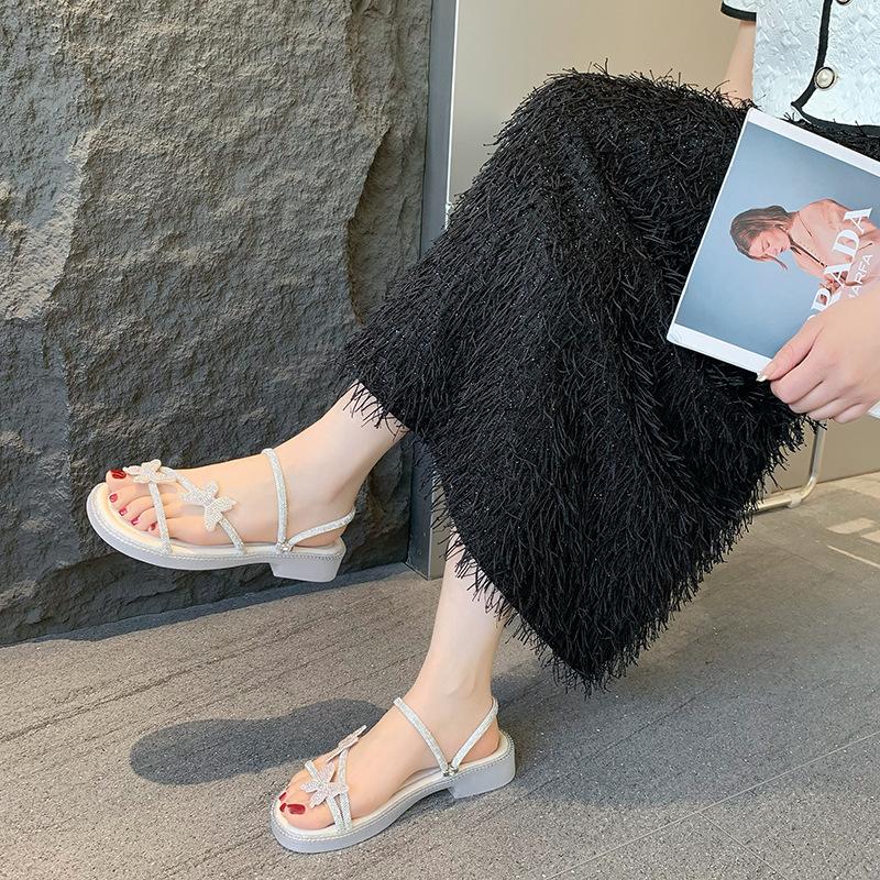 Roman sandals women's summer 2025 explosion fairy style temperament French style with skirt slippers women wear beach shoes