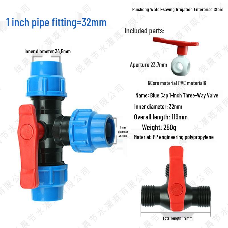 PE Pipe Quick Connect Three-Way Valve with Direct Elbow and Male/Female Threads