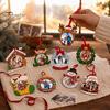 Wooden Family Memory Frame Christmas Photo Ornament, Snowman Santa Reindeer Hanging Home Party Decoration Decor with Red String, Personalized Holiday