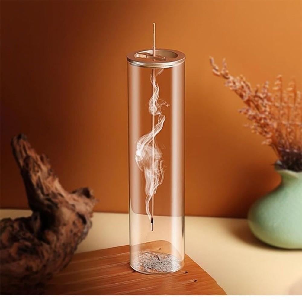Cylindrical Shape Glass Incense Burner Zen Style Removable Ash Collector  Wellness Center