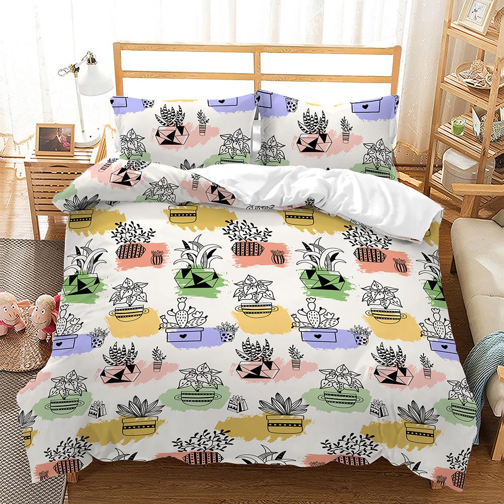 Bedding Three-Piece Set Quilt Cover Pillowcase 3D Digital Printing Plant Leaf Fruit Kit