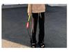 Women's Plus Size Black High Waist Wide Leg Sports Pants - Early Autumn Casual Loose Fit with a Slimming Effect