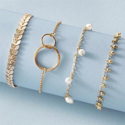 New Simple Geometric Circle Bracelet, Personalized Pattern Arrow Pearl Pendant 4-piece Bracelet Set