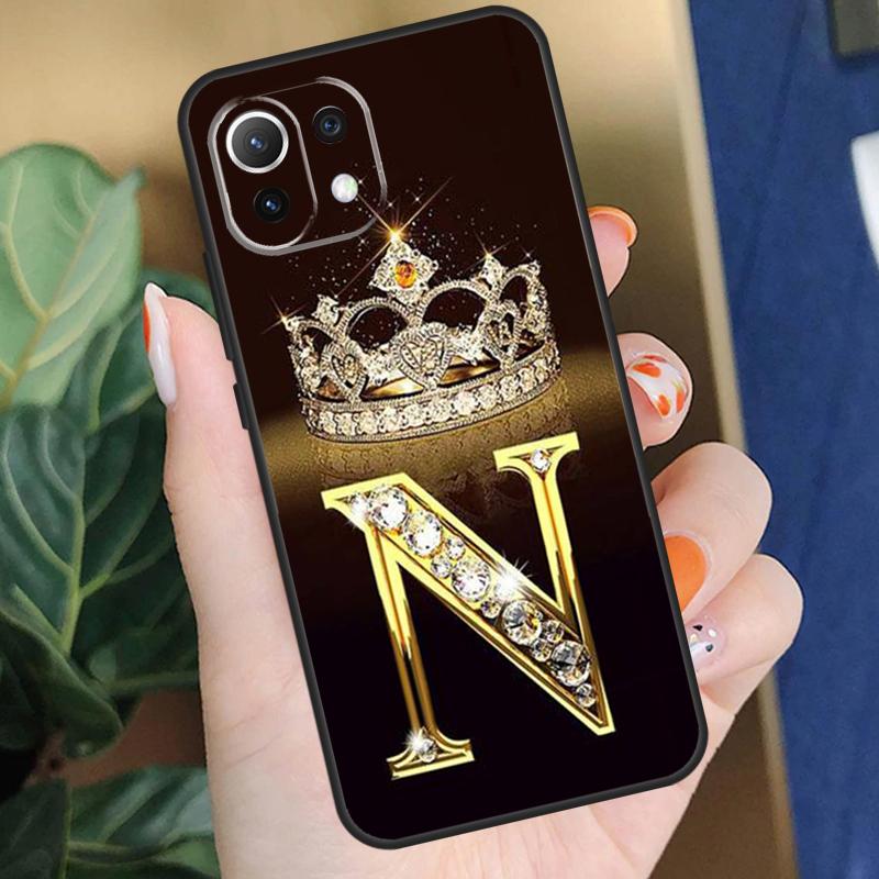 Letter Monogram Gold Marble Case For Xiaomi 15 14 Ultra 13T 14T 15T Pro 17 Pro Max POCO X7 X5 X6 F5 F6 F7 F8 Pro Coque