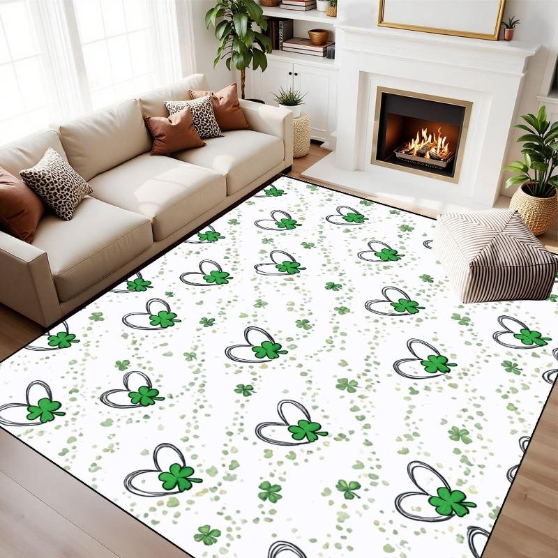 St Patricks Day Rainbow Rug Irish Green Clover Shamrock Print Decor Carpet Soft Non-Slip Floor Mat for Living Room Holiday Party
