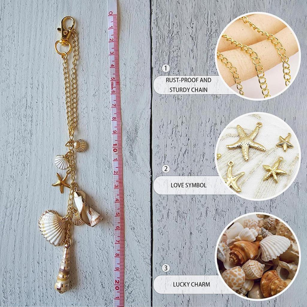 Sea Shells Car Decor Cute Coastal Hanging Charm for Rear View Mirror Boho Beach Themed Car Accessories Starfish Conchas Ornament Pendant