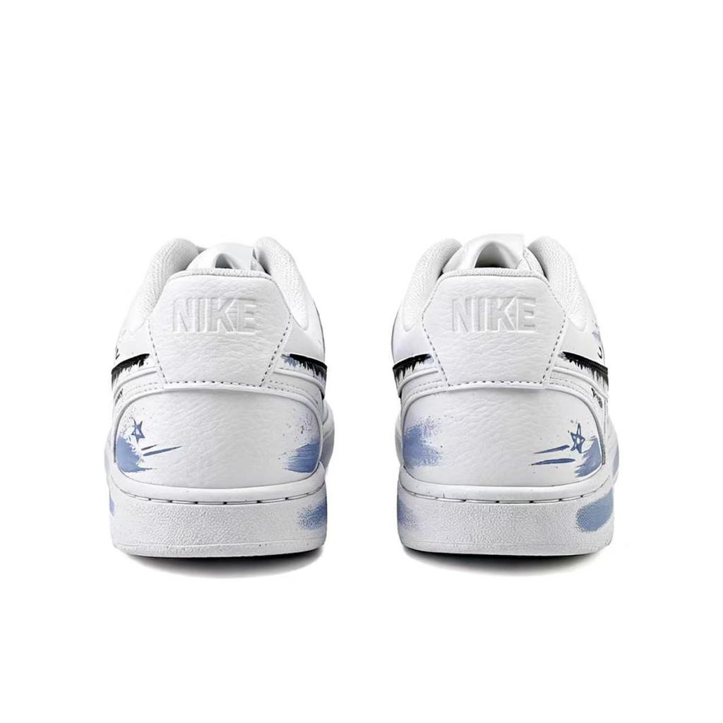 Nike Court Vision Dream Curtain Shadow, Special Shopping Bag Leather Low Top Skateboard Shoes Unisex White Gray Blue DH2987-117(Team1495-BOX)