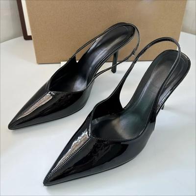 Summer High Heels Women Sandals Slip On Luxury Patent Leather Black Wine Ladies Dress Shoes  Party Stiletto Footwear