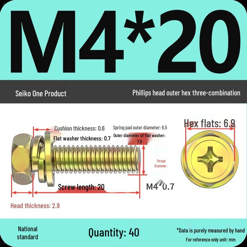 Concave Head Hexagon Combination Bolt Set with Spring Washer and Gasket - 3 Pieces
