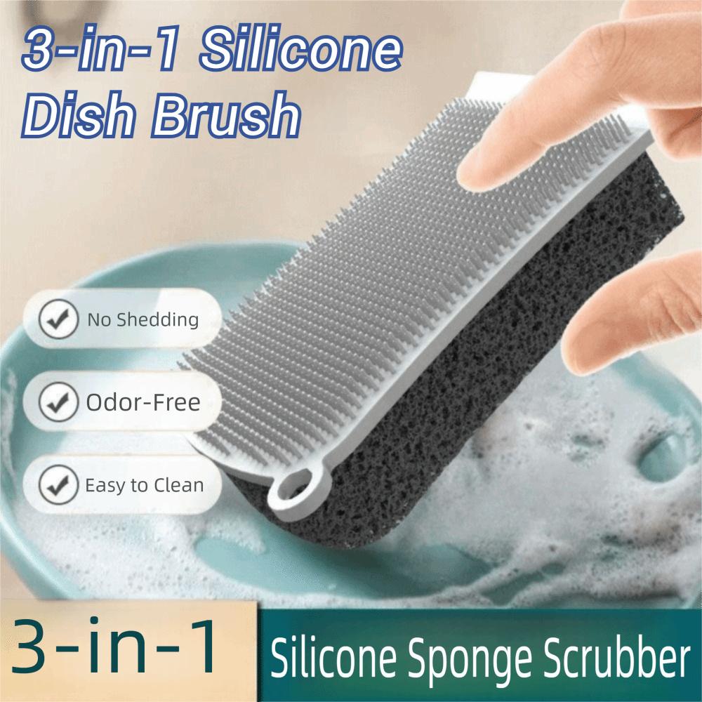 

3in1 Silicone Dishwashing Brush Double-sided Cleaning Brush New Cleaning Sponge Clean Tool білий