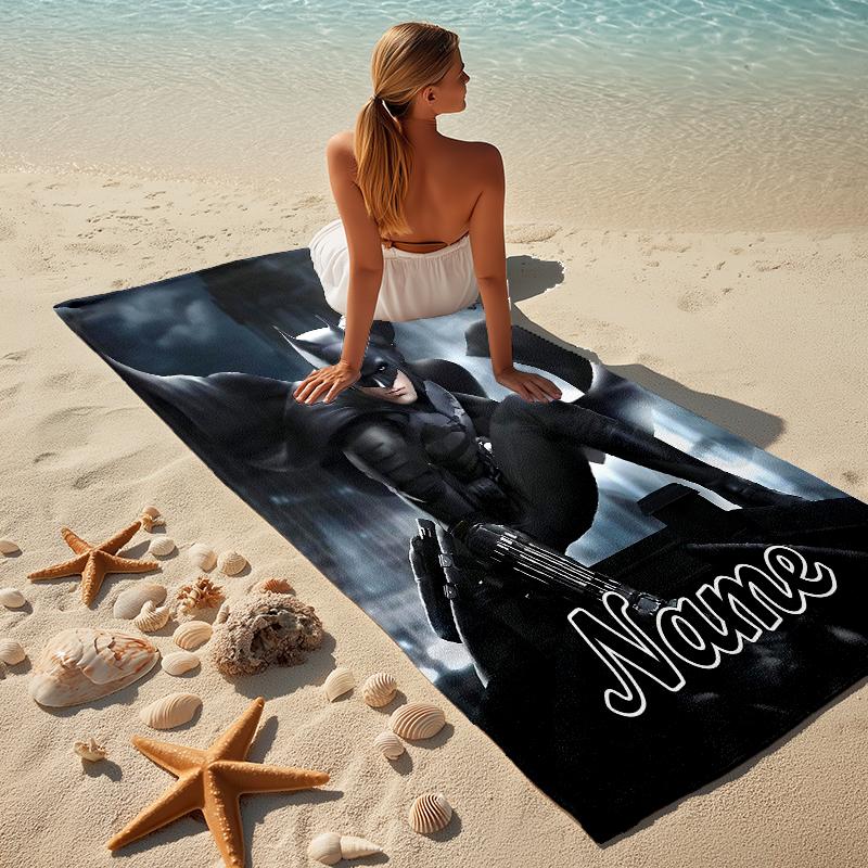Custom Name Batman Storm Stylish Digital Printing Beach Towel Quick‑Drying Absorbent Blanket for Beach Pool Gym Travel