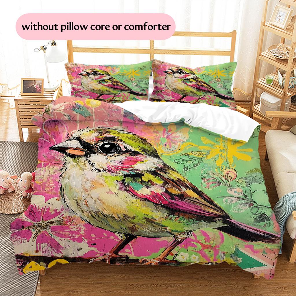 Colorful Flower Bird Pattern Bedding Quilt Set  Home Decoration  Gift (1 * duvet cover + 2 * pillowcase  without core)