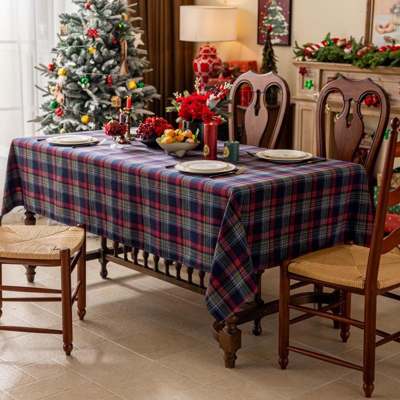 Green Plaid Christmas Tablecloth, Tartan Table Cloth Decorations, Winter Holiday Tablecloths For Rectangle Tables Parties Dining