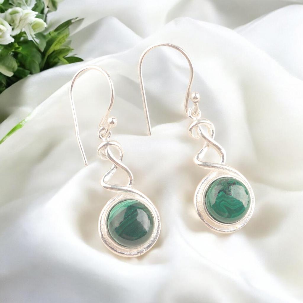 Natural Green Malachite 925 Sterling Silver Drop & Dangle Earrings For Her 1.67" CE-14-23