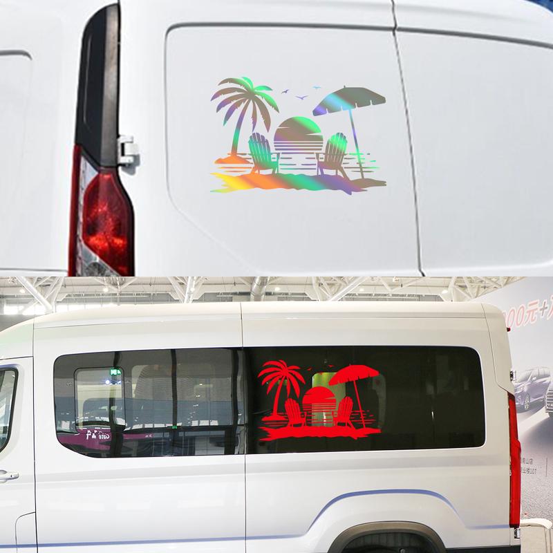Palm Tree And Beach Camping Wall Sticker For Camper Van SUV Motorhome Decoration Caravan RV Decor Decal Auto Tuning Accessories