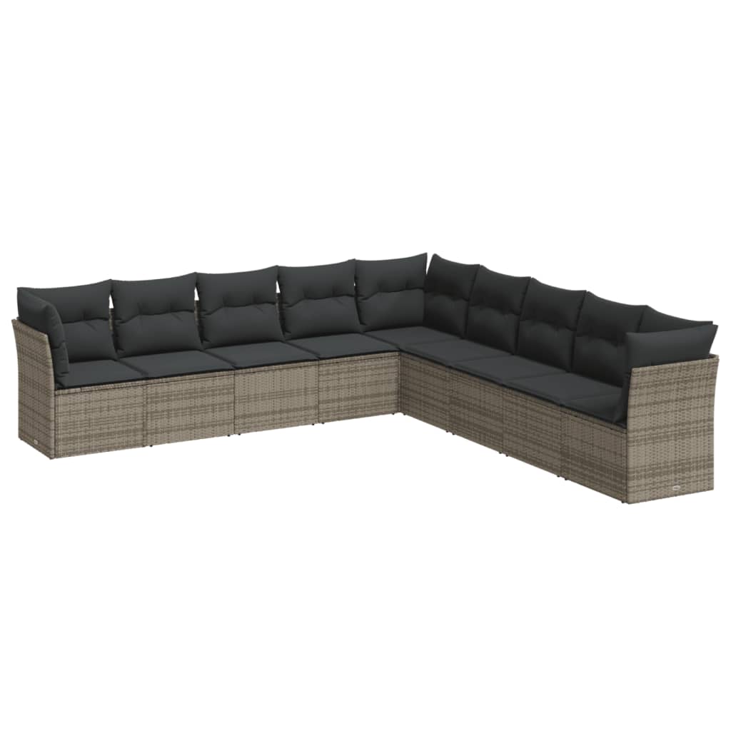 Vidaxl 9-Cz. Garden Furniture Set With Cushions, Grey, Poly Rattan