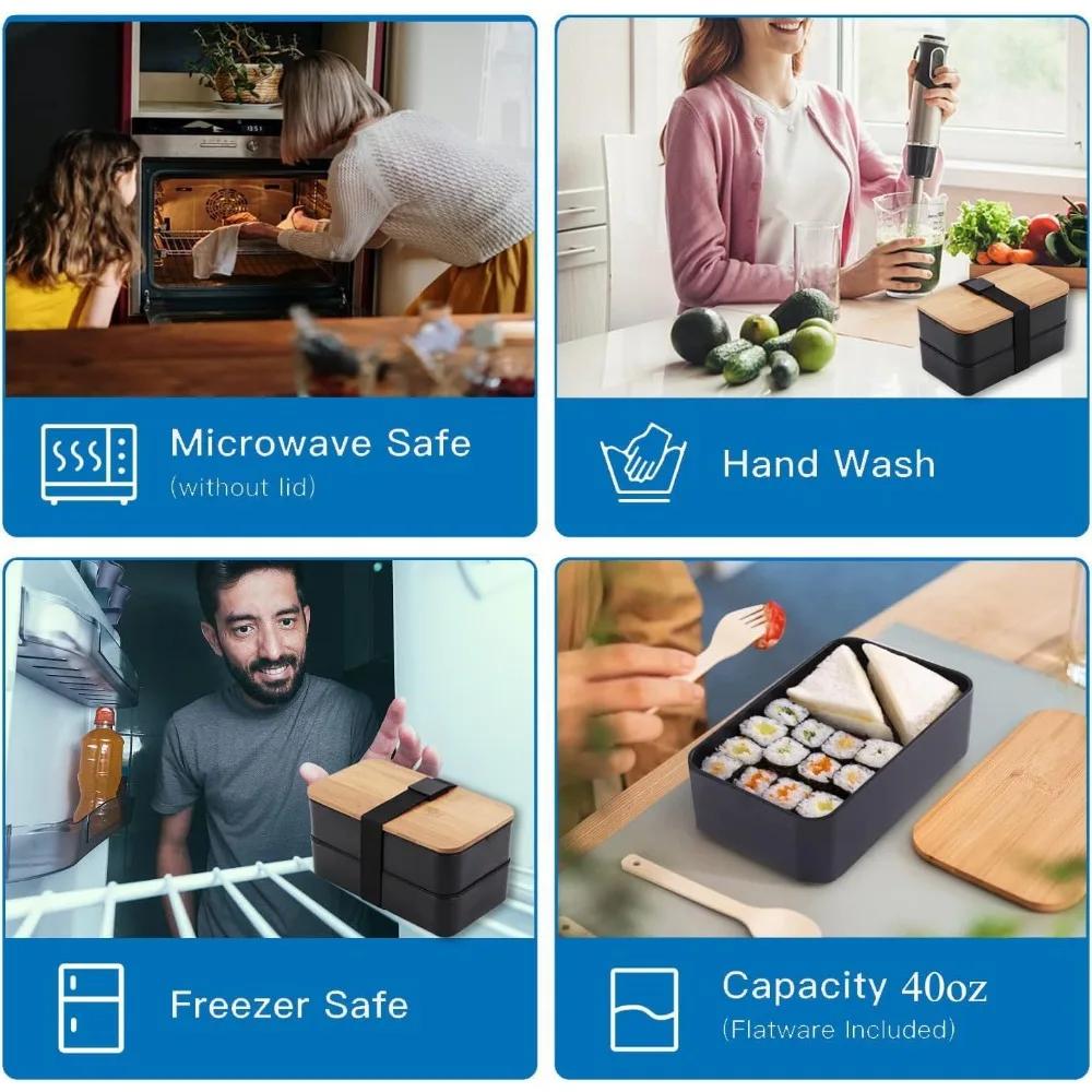 Stackable Bento Lunch Box with Insulated Bag Microwaveable Divided Large Capacity Bento Box for Office Workers and Students Tote