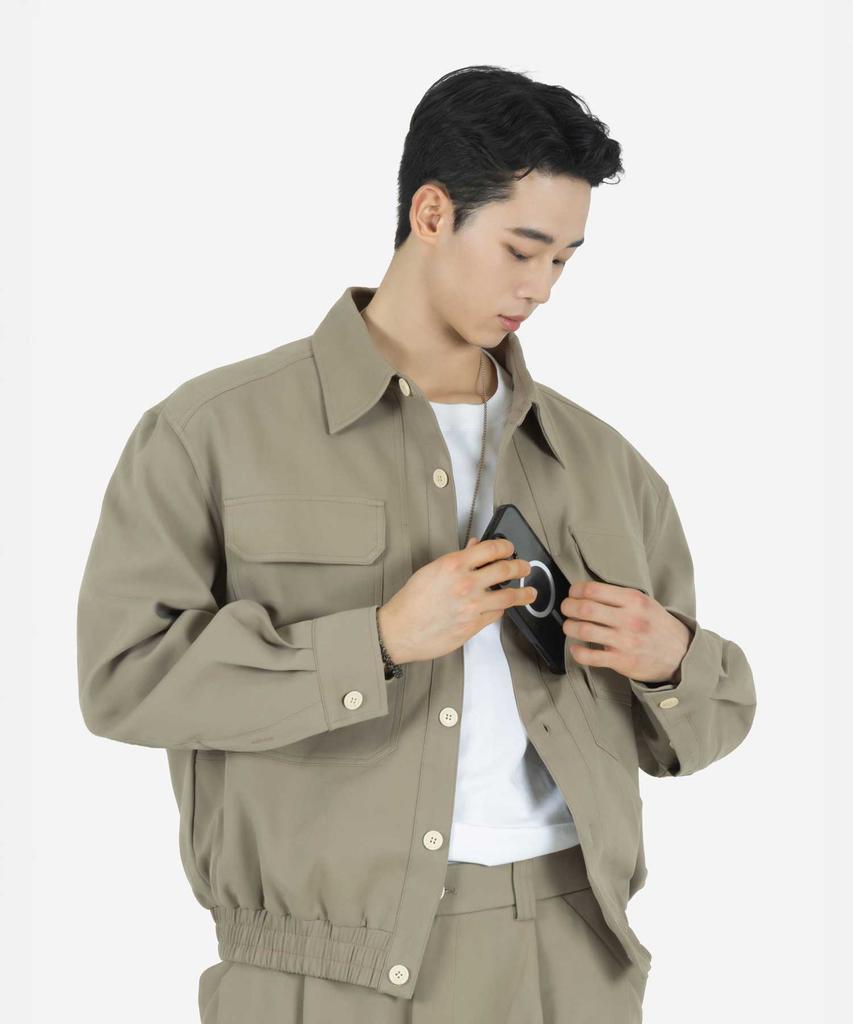 BUCKLE DOWN Simple Oversized Lyocell Twill Jacket (Beige)